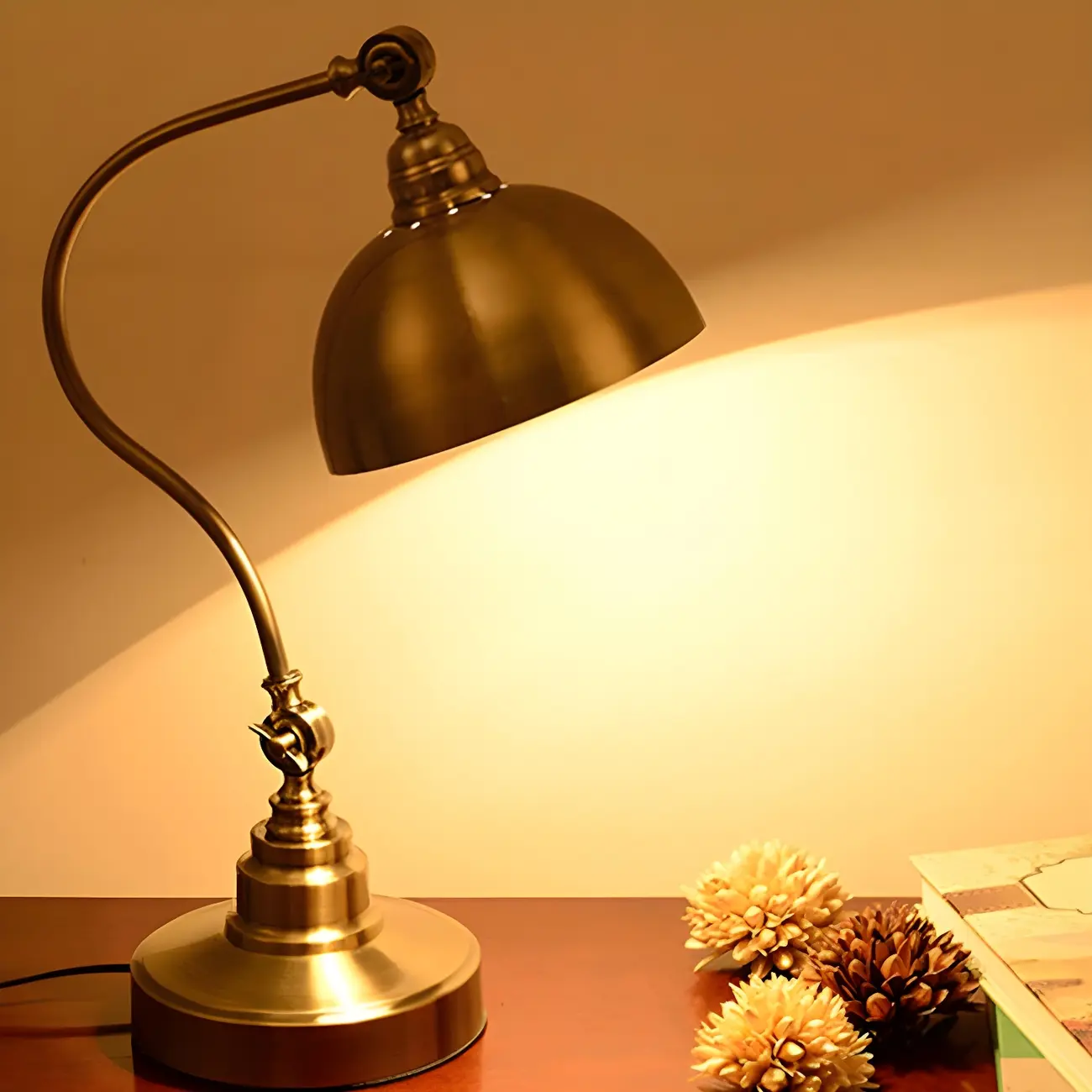 Antique Brass Arc Bowl Shade Table Lamp for Bedroom Image - 1 | homeyfad