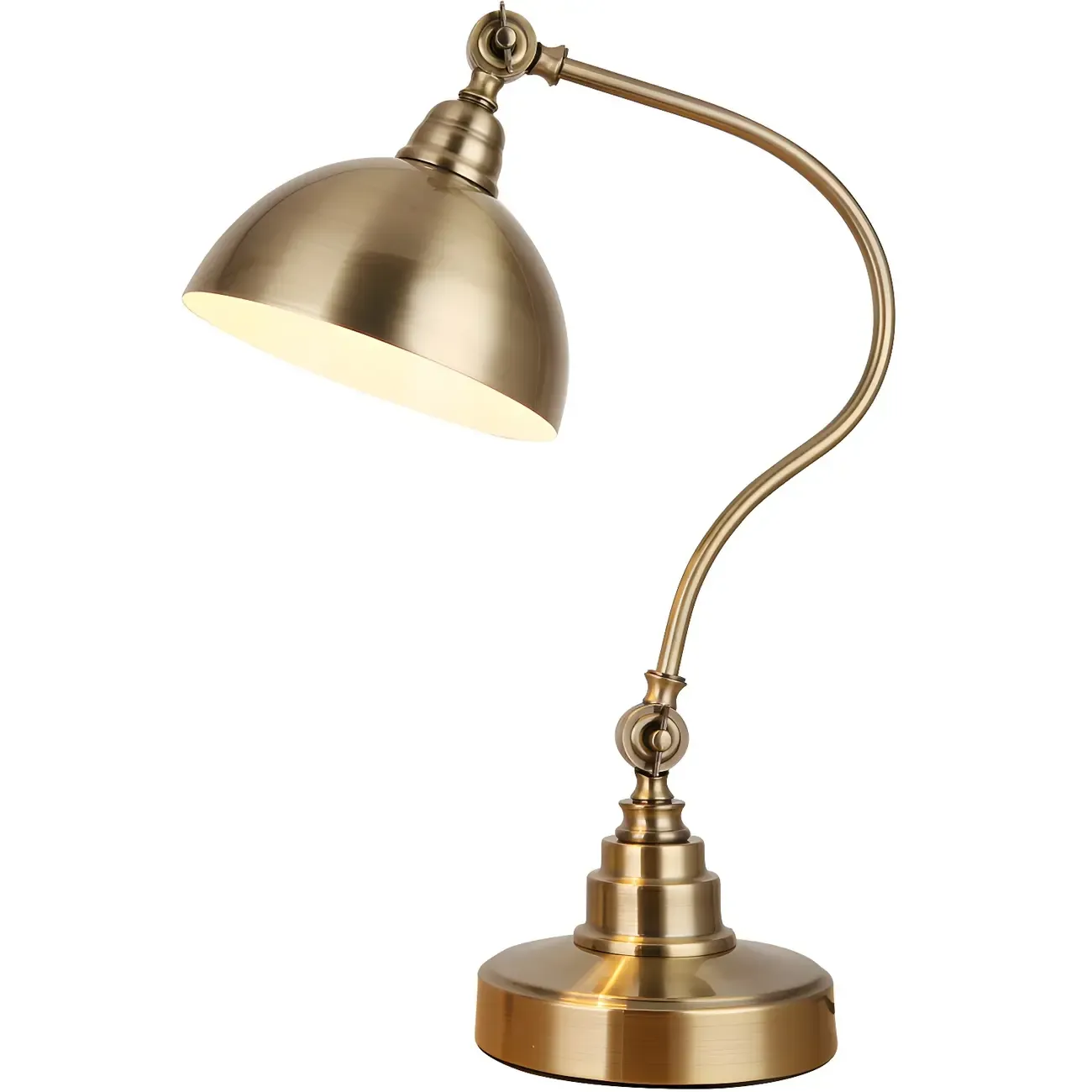 Antique Brass Arc Bowl Shade Table Lamp for Bedroom Image - 5