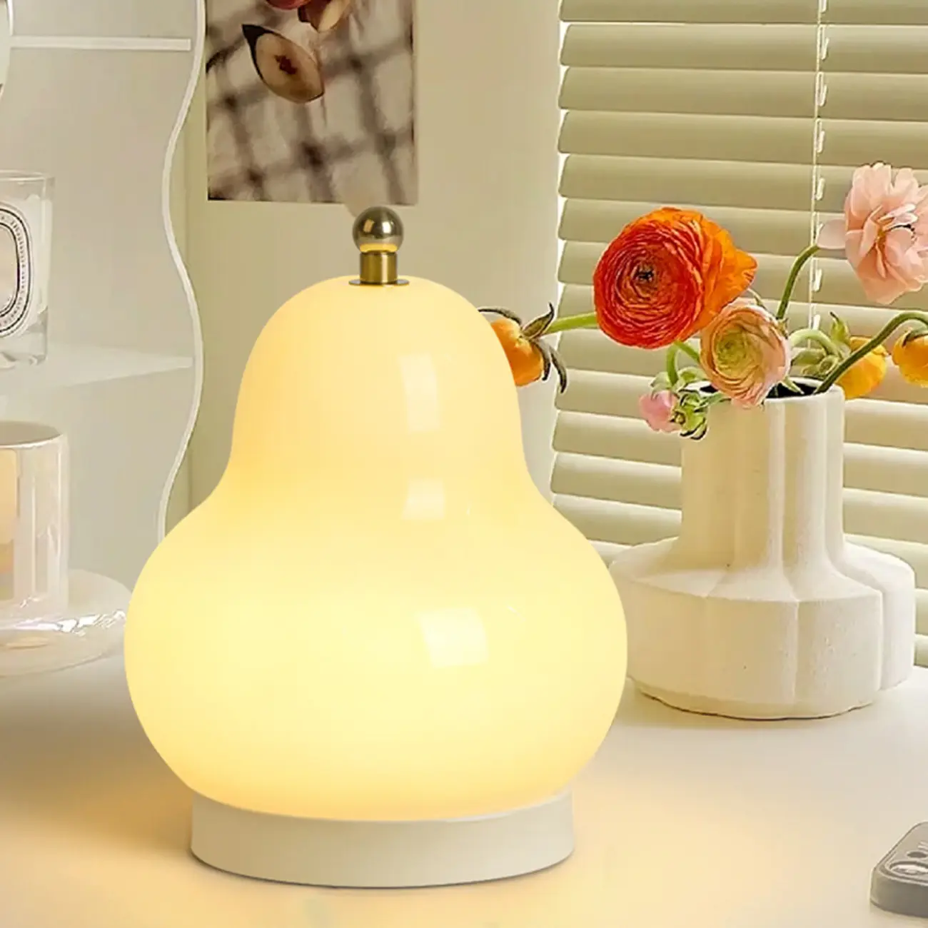 Cute Glass Pear Shape Bedside Lamp Direct Wired Electric Image - 1 | homeyfad