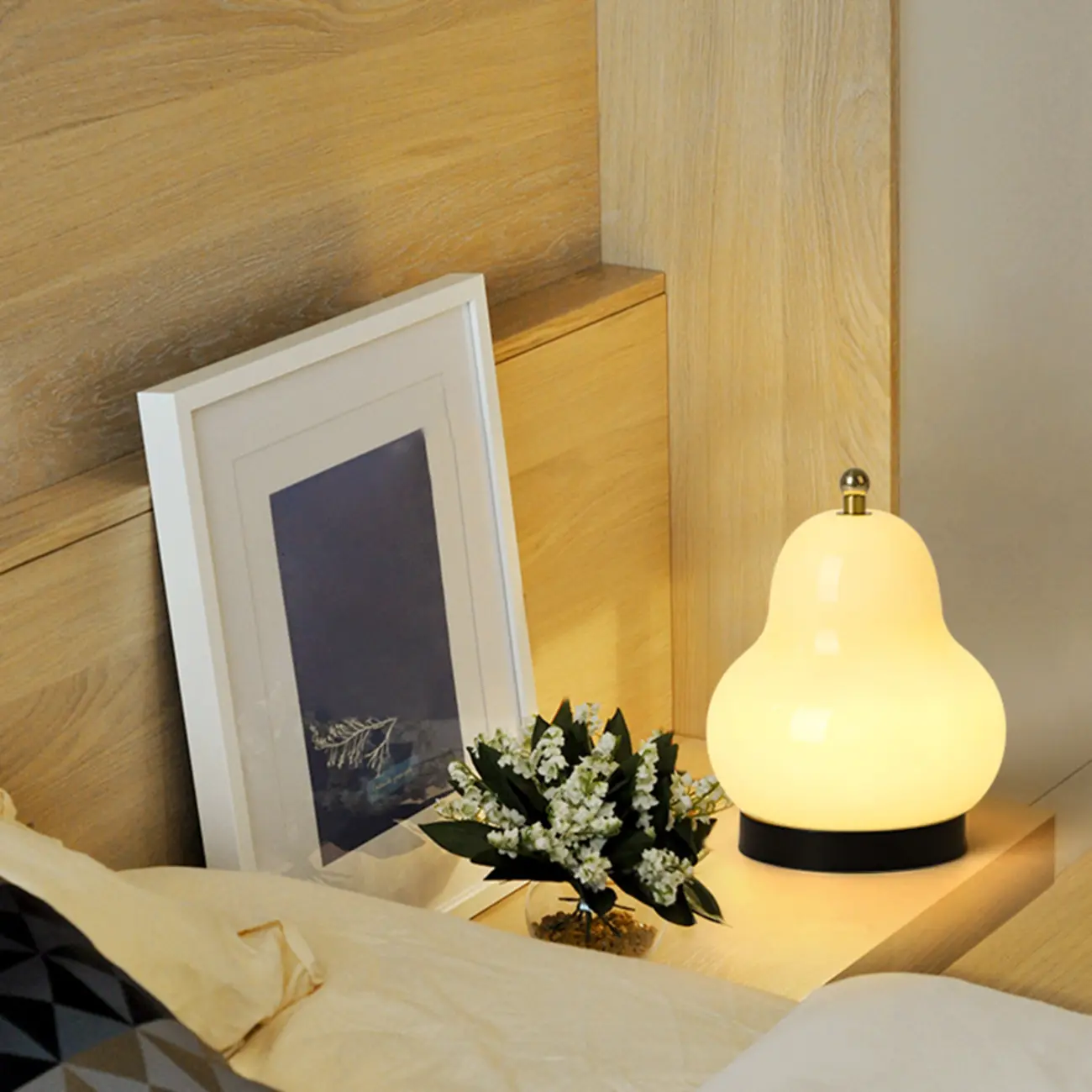 Cute Glass Pear Shape Bedside Lamp Direct Wired Electric Image - 5 | homeyfad