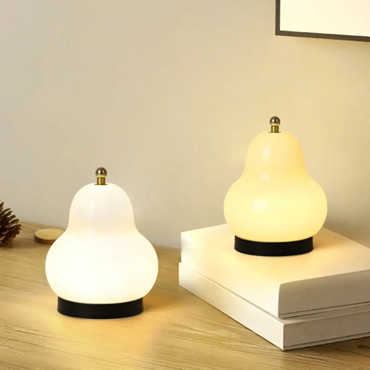 Cute Glass Pear Shape Bedside Lamp Direct Wired Electric Image - 15