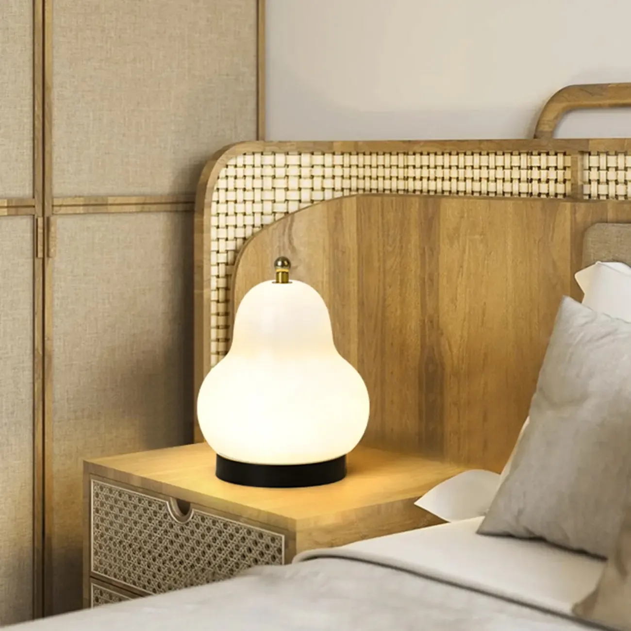 Cute Glass Pear Shape Bedside Lamp Direct Wired Electric Image - 16