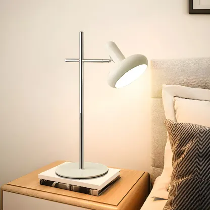 Minimalistic Geometric Off-White Metal Table Lamp for Bedroom Image - 1