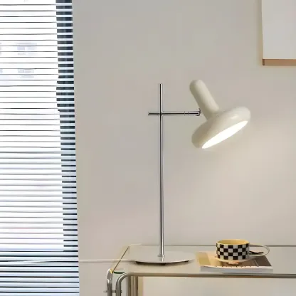 Minimalistic Geometric Off-White Metal Table Lamp for Bedroom Image - 2