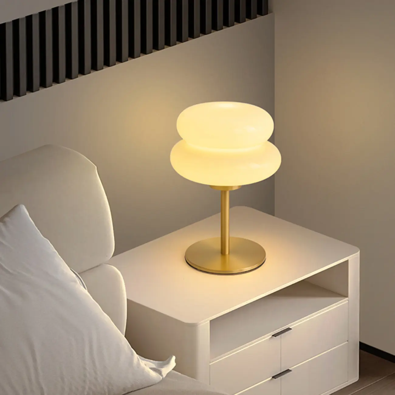Modern Gold Metal Geometric Glass Table Lamp for Bedroom Image - 2 | homeyfad