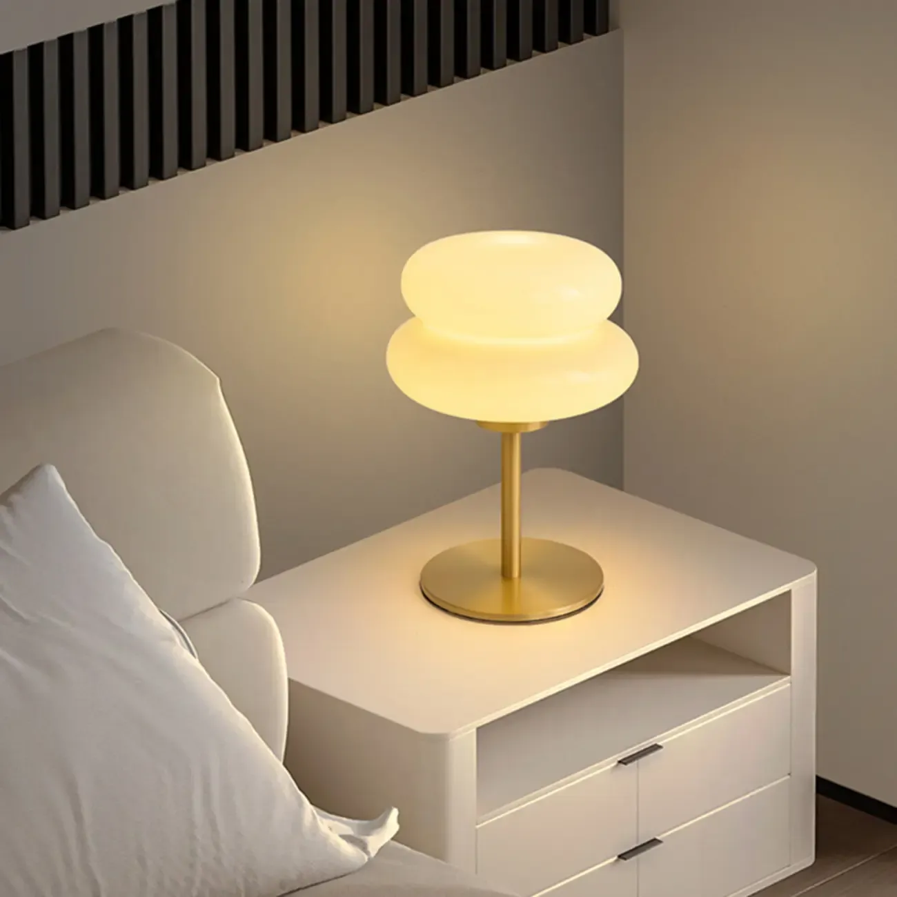 Modern Gold Metal Geometric Glass Table Lamp for Bedroom Image - 2