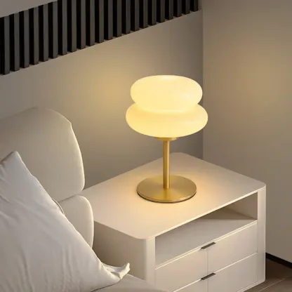 Modern Gold Metal Geometric Glass Table Lamp for Bedroom Image - 2