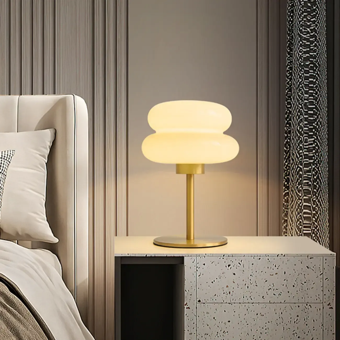 Modern Gold Metal Geometric Glass Table Lamp for Bedroom Image - 3