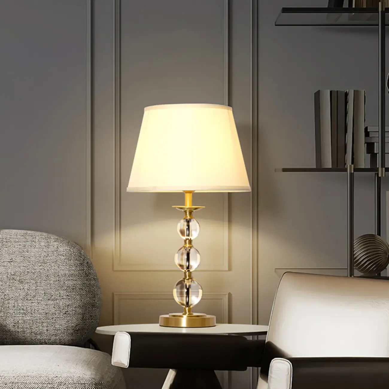 Geometric Crystal Gold Metal Table Lamp for Bedroom Image - 3