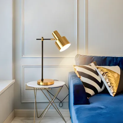 Gold Geometric Table Lamp Plug In Electric for Living Room Image - 1