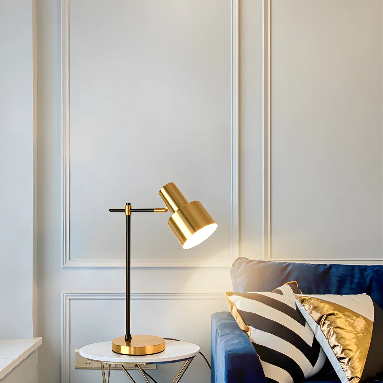 Gold Geometric Table Lamp Plug In Electric for Living Room Image - 2 | homeyfad