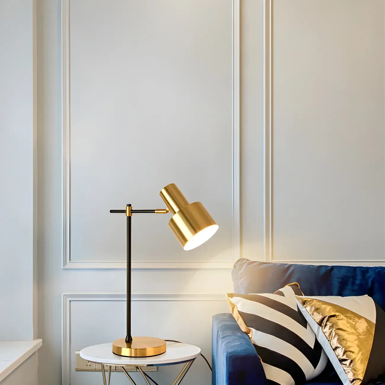 Gold Geometric Table Lamp Plug In Electric for Living Room Image - 2