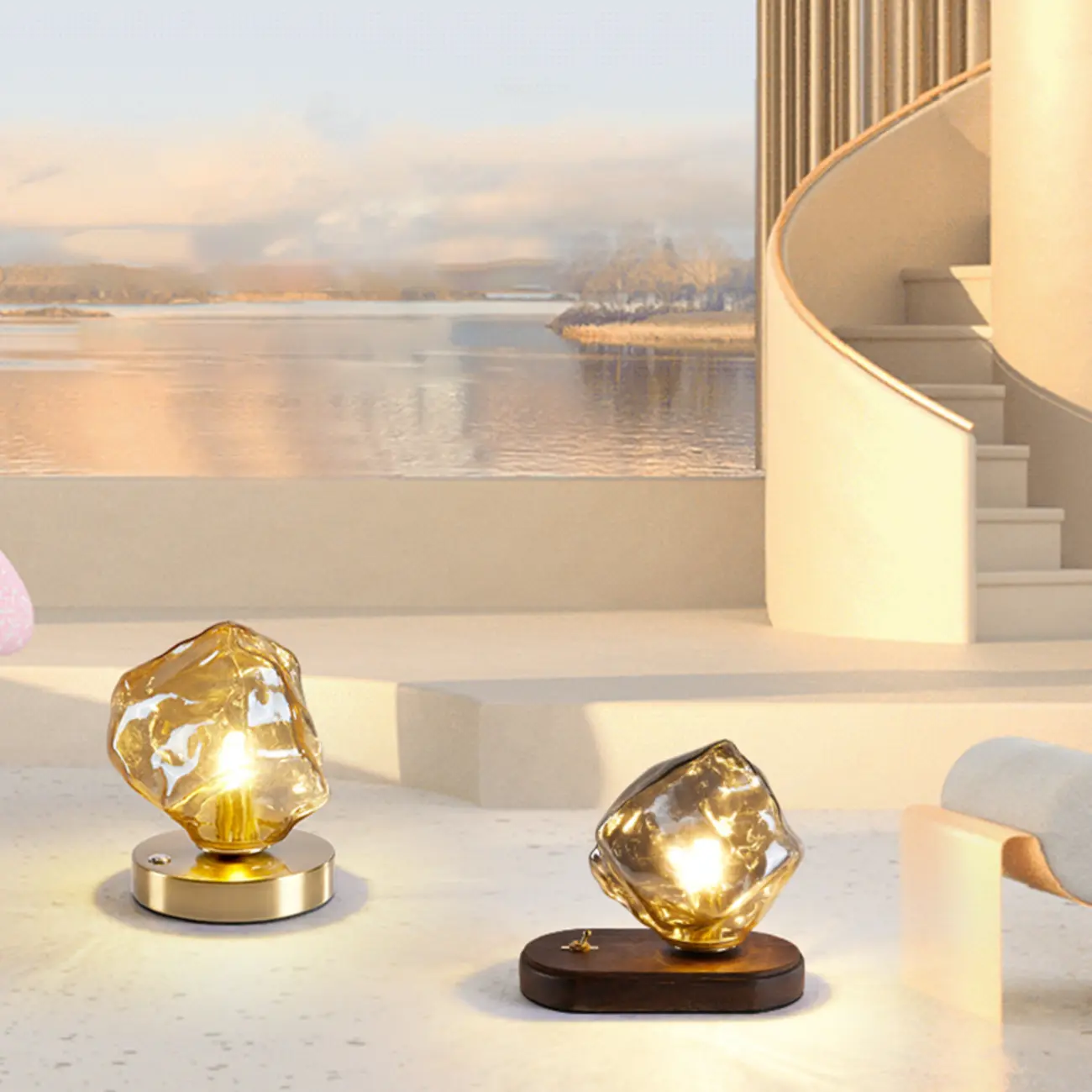 Stylish Wooden Base Glass Table Lamp Plug-In for Bedroom Image - 4 | homeyfad