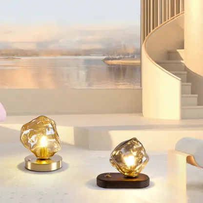 Stylish Wooden Base Glass Table Lamp Plug-In for Bedroom Image - 4