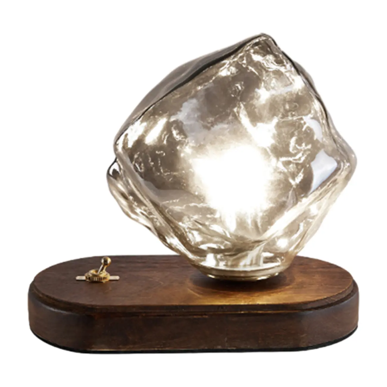 Stylish Wooden Base Glass Table Lamp Plug-In for Bedroom Image - 5 | homeyfad