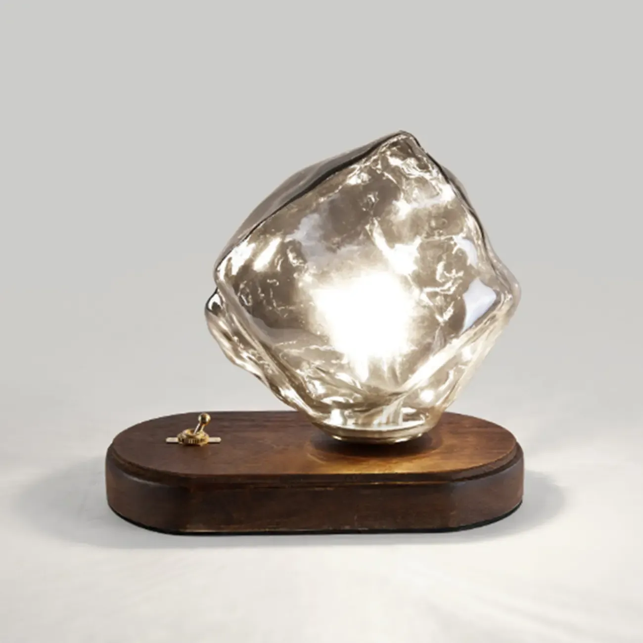 Stylish Wooden Base Glass Table Lamp Plug-In for Bedroom Image - 6