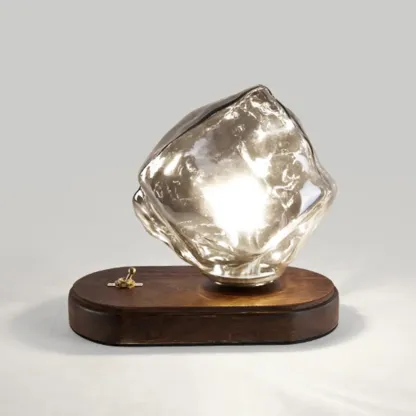 Stylish Wooden Base Glass Table Lamp Plug-In for Bedroom Image - 6