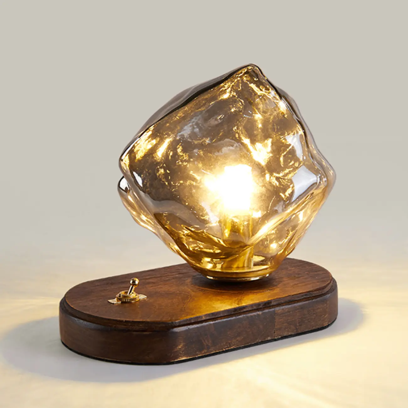 Stylish Wooden Base Glass Table Lamp Plug-In for Bedroom Image - 8 | homeyfad