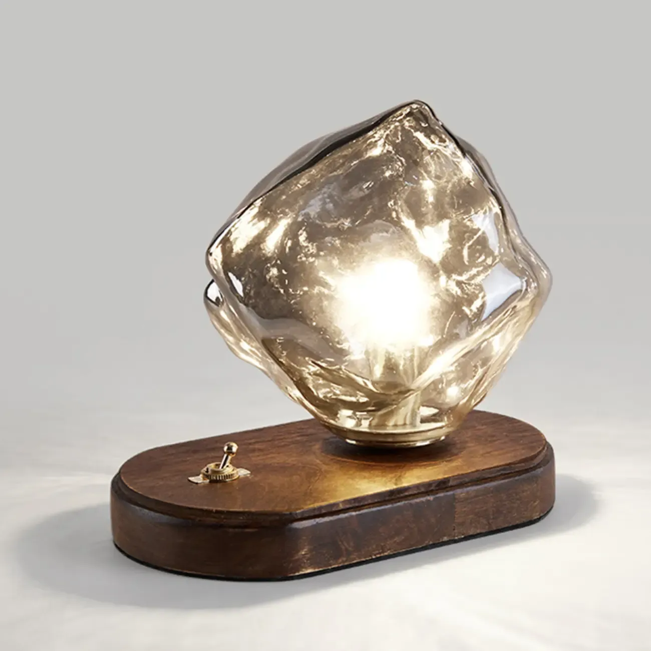 Stylish Wooden Base Glass Table Lamp Plug-In for Bedroom Image - 9