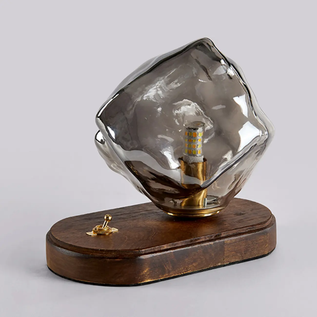 Stylish Wooden Base Glass Table Lamp Plug-In for Bedroom Image - 10 | homeyfad