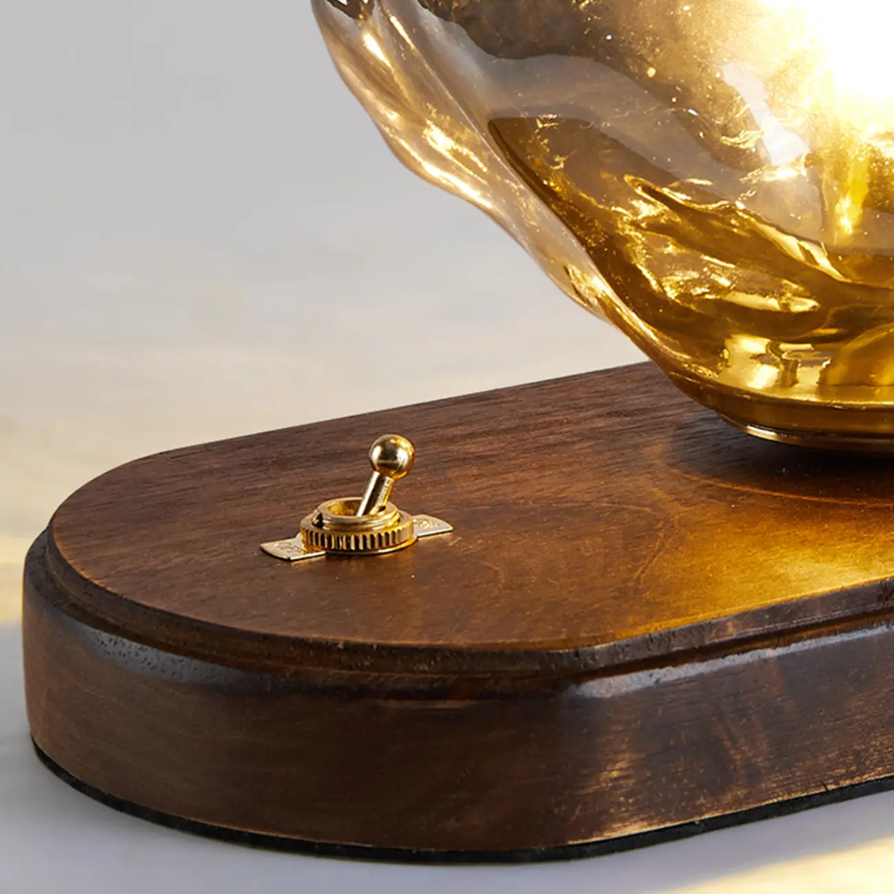 Stylish Wooden Base Glass Table Lamp Plug-In for Bedroom Image - 11 | homeyfad