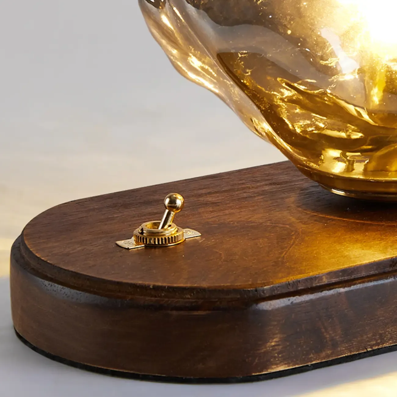 Stylish Wooden Base Glass Table Lamp Plug-In for Bedroom Image - 11