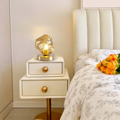 Stylish Wooden Base Glass Table Lamp Plug-In for Bedroom Image - 14