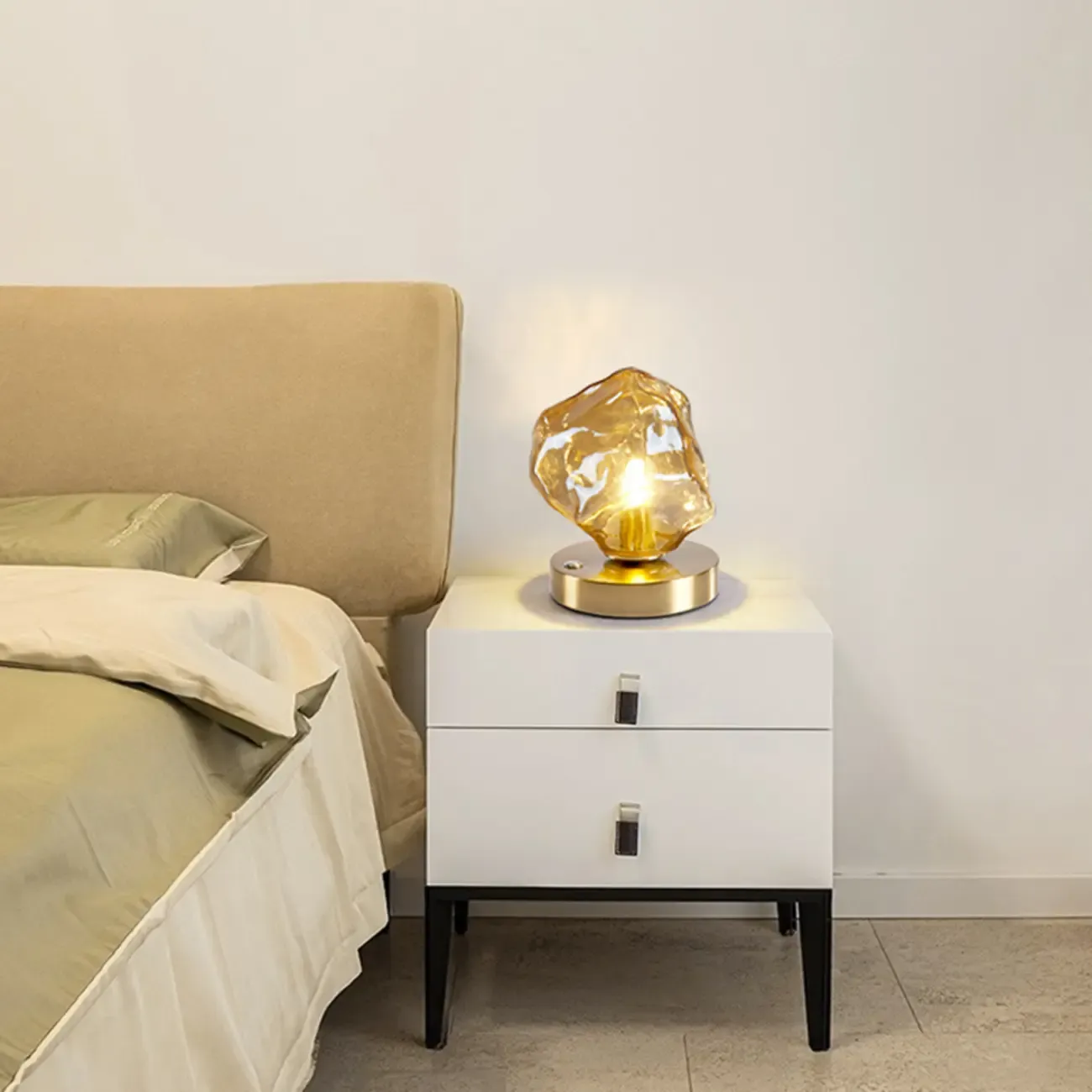 Stylish Wooden Base Glass Table Lamp Plug-In for Bedroom Image - 15