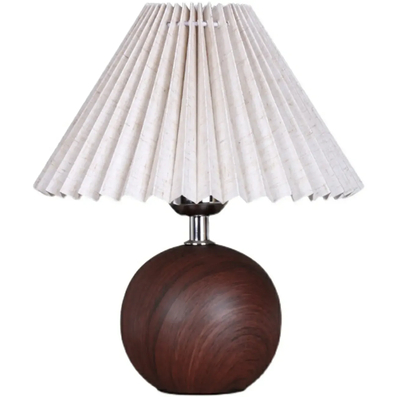 Vintage Wooden Pleated Shade Table Lamp for Bedroom Image - 5