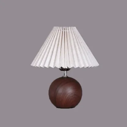 Vintage Wooden Pleated Shade Table Lamp for Bedroom Image - 6