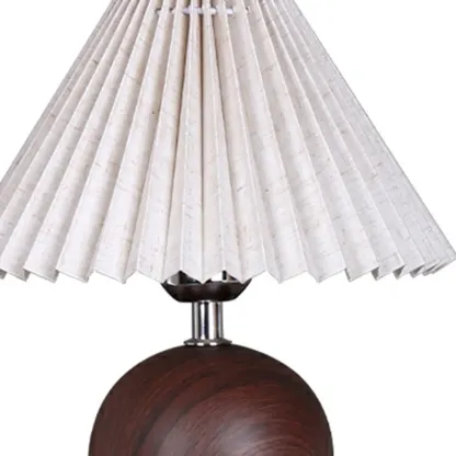 Vintage Wooden Pleated Shade Table Lamp for Bedroom Image - 8