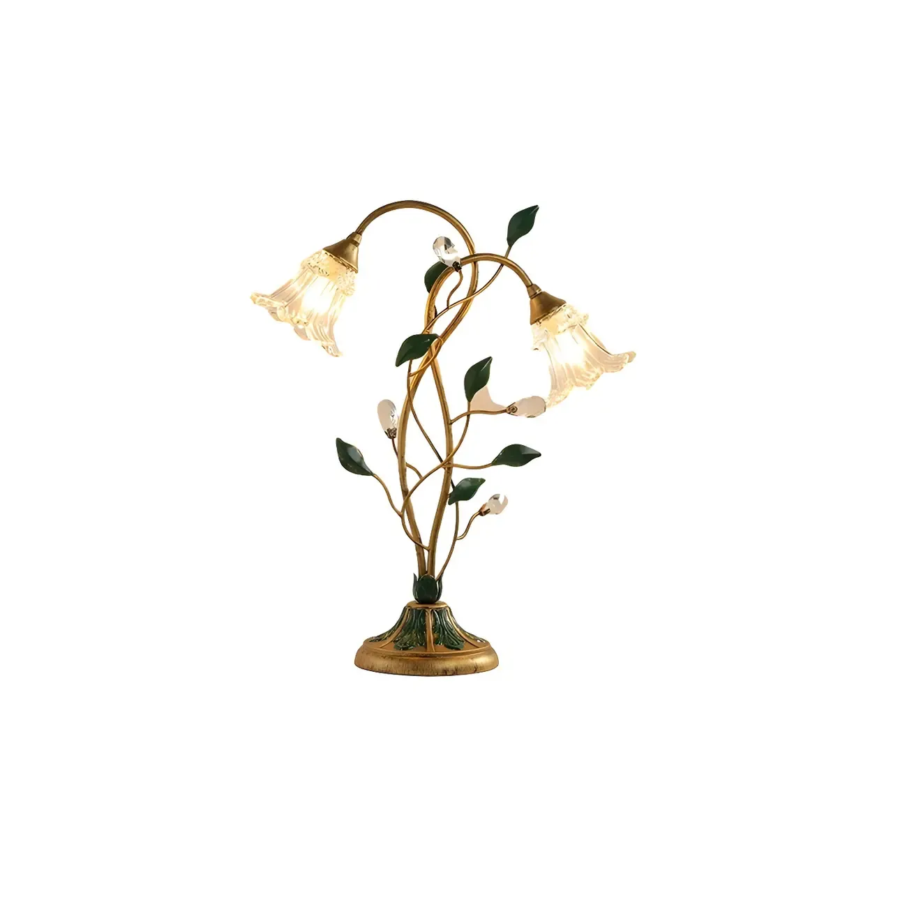 Elegant Glass Floral Shade Metal Table Lamp for Residential Image - 5