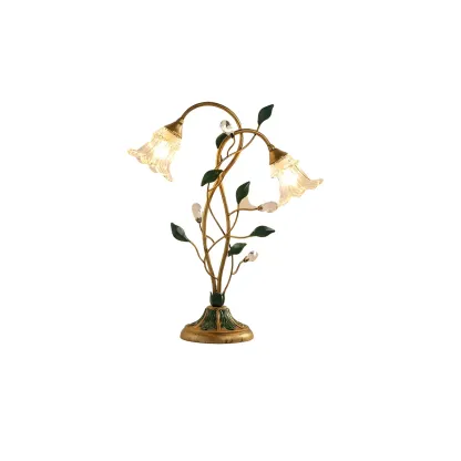 Elegant Glass Floral Shade Metal Table Lamp for Residential Image - 5