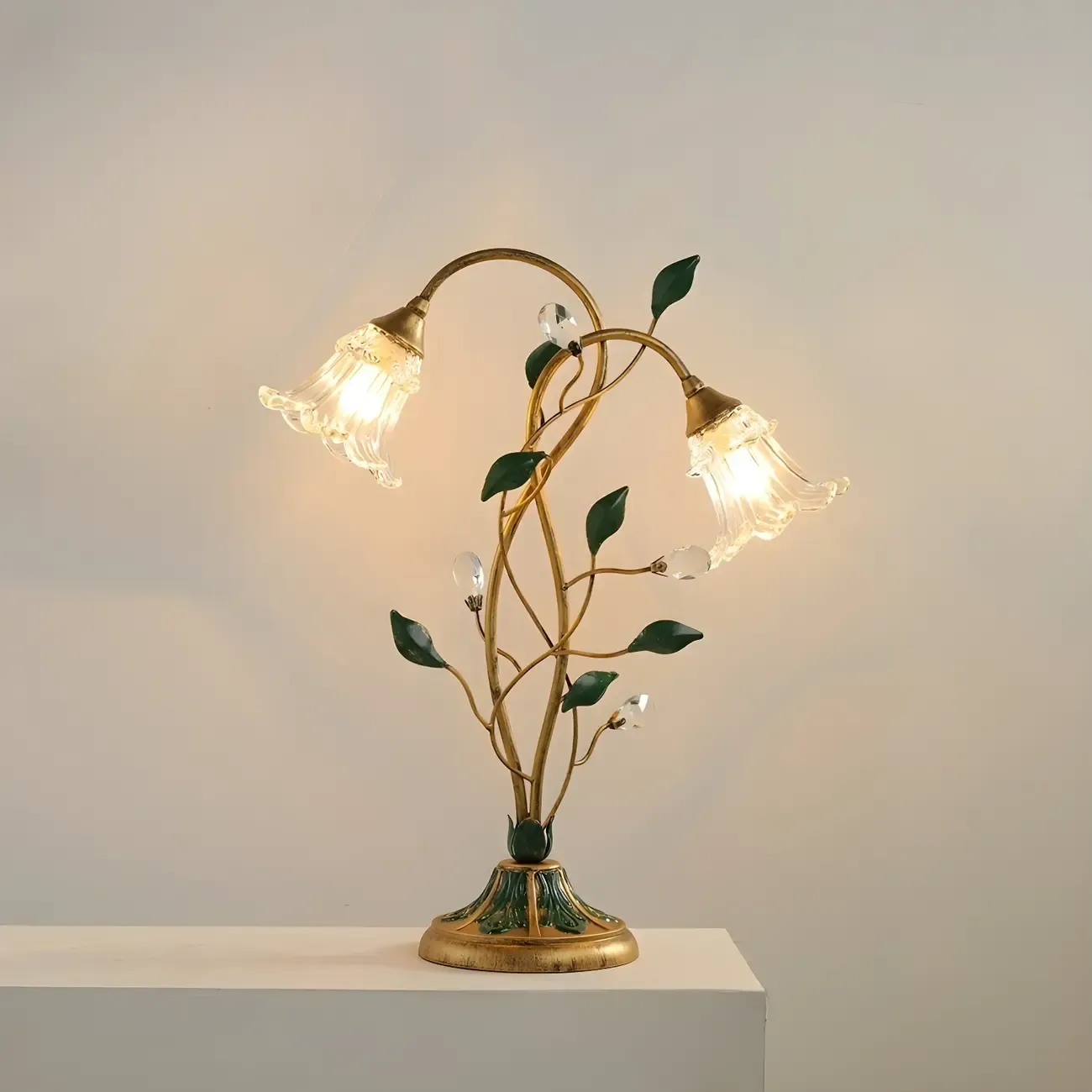 Elegant Glass Floral Shade Metal Table Lamp for Residential Image - 6