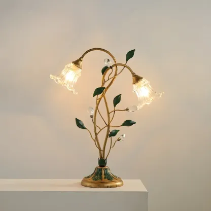 Elegant Glass Floral Shade Metal Table Lamp for Residential Image - 6