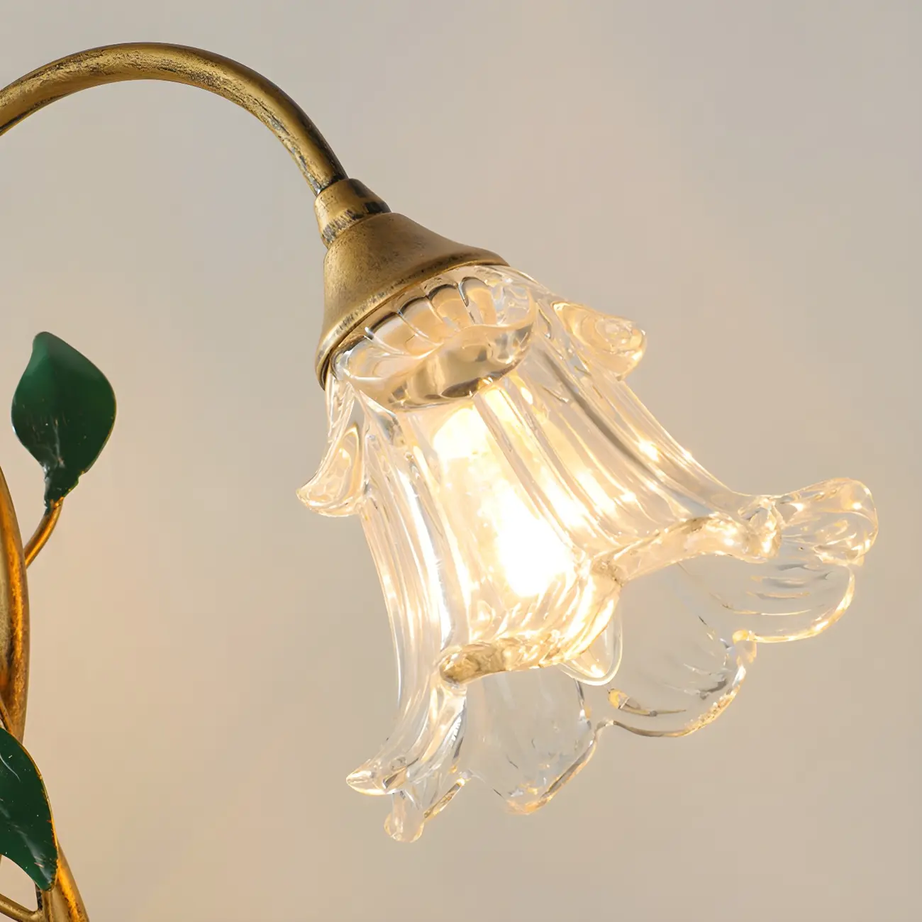 Elegant Glass Floral Shade Metal Table Lamp for Residential Image - 7 | homeyfad