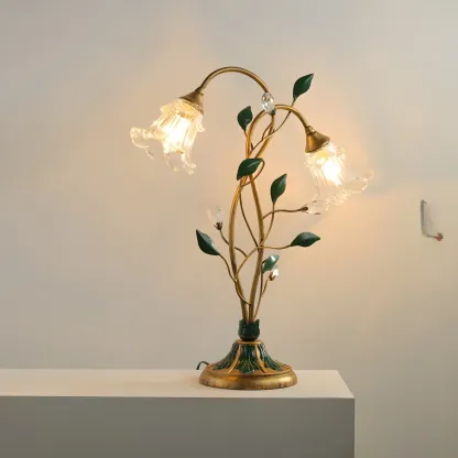 Elegant Glass Floral Shade Metal Table Lamp for Residential Image - 8