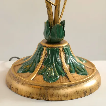 Elegant Glass Floral Shade Metal Table Lamp for Residential Image - 9