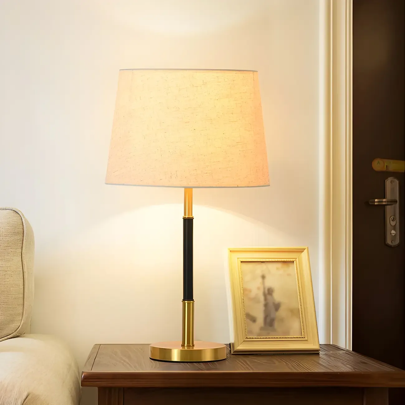 Modern Geometric Gold Table Lamp for Living Room Image - 2