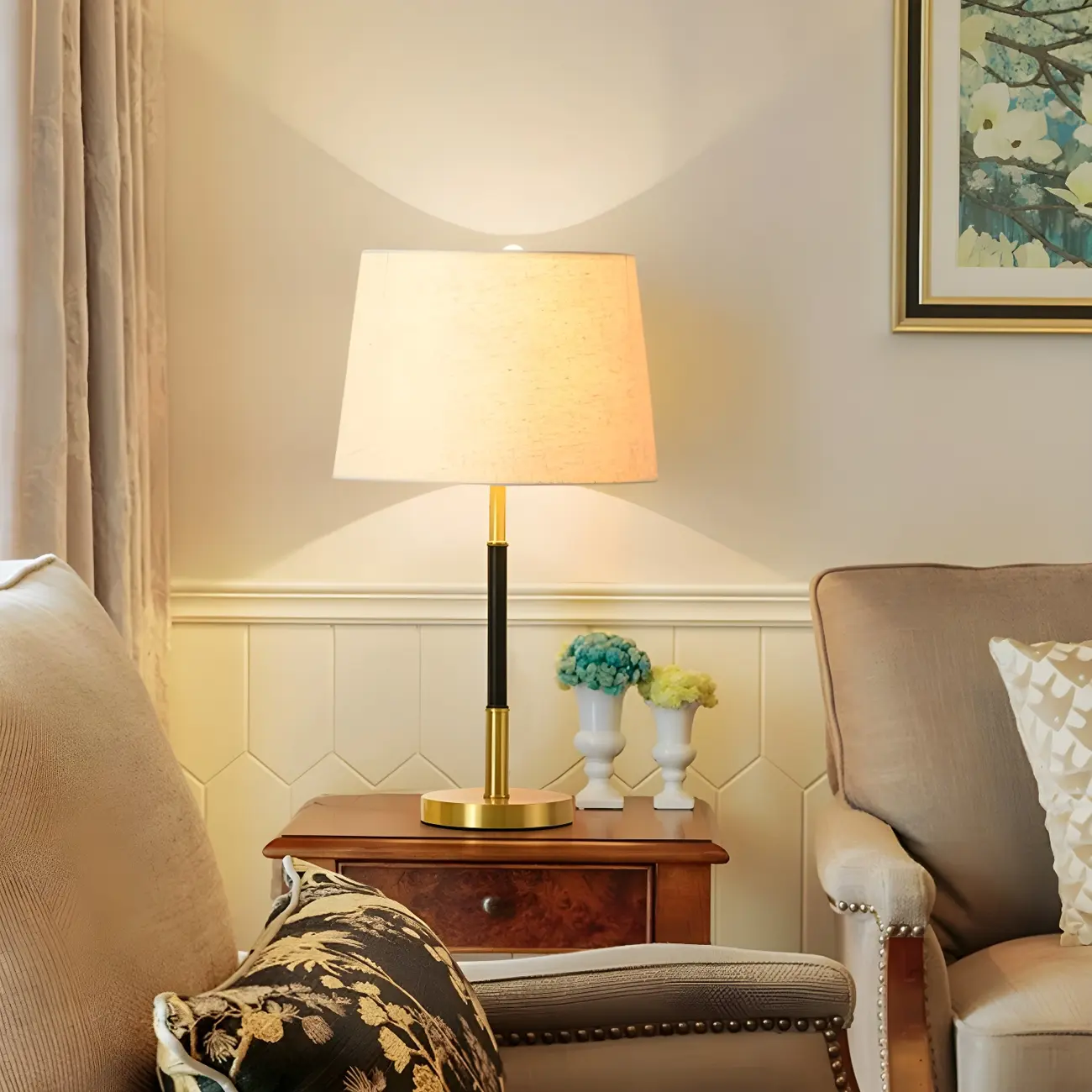 Modern Geometric Gold Table Lamp for Living Room Image - 3 | homeyfad