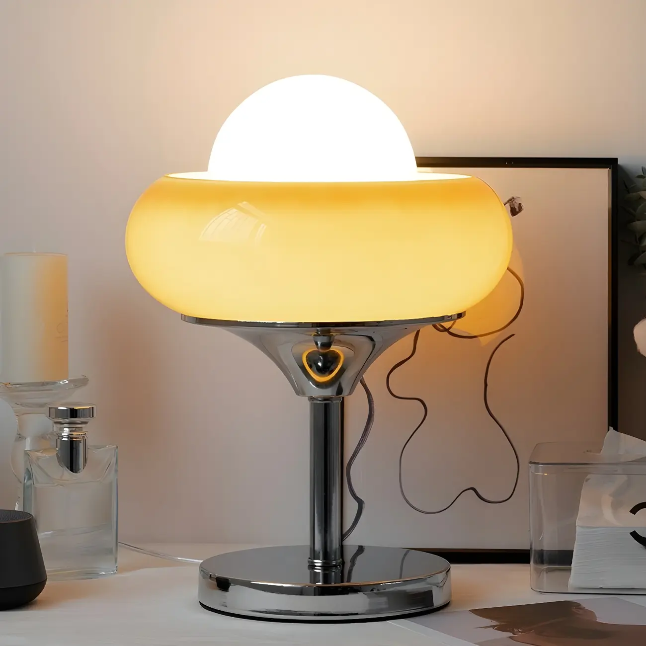 Simple Orange Globe Glass Table Lamp for Residential Image - 1 | homeyfad