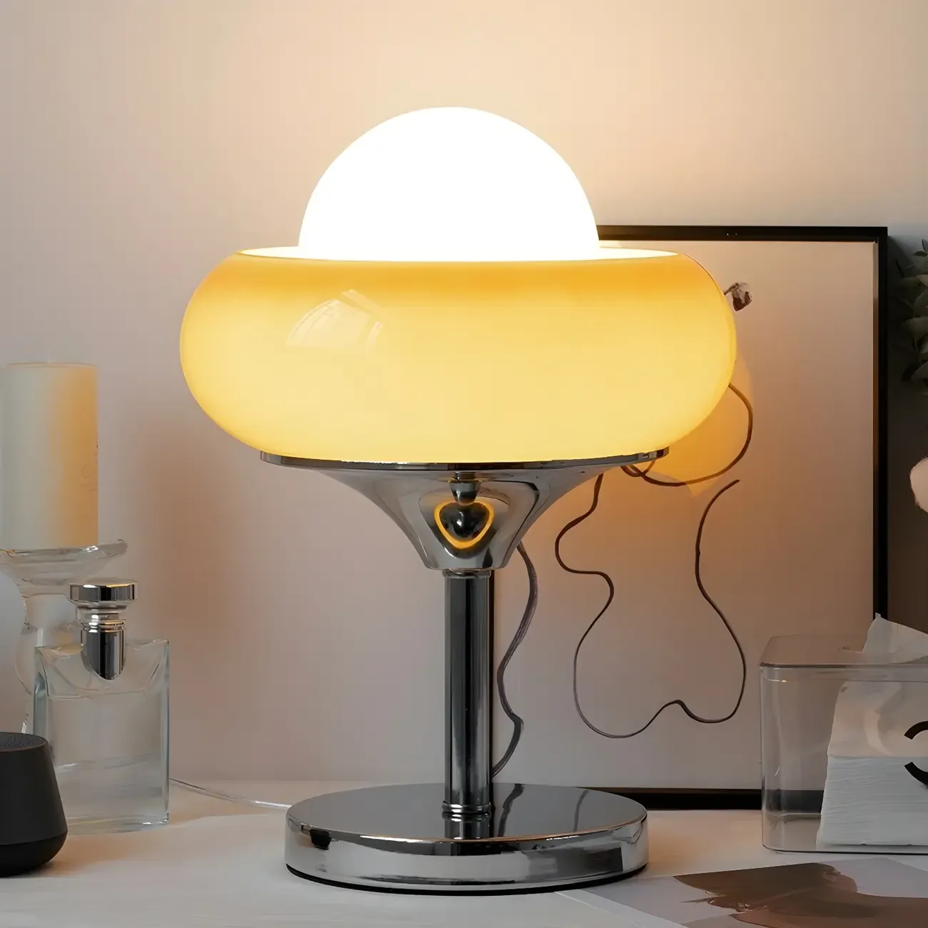 Simple Orange Globe Glass Table Lamp for Residential Image - 1