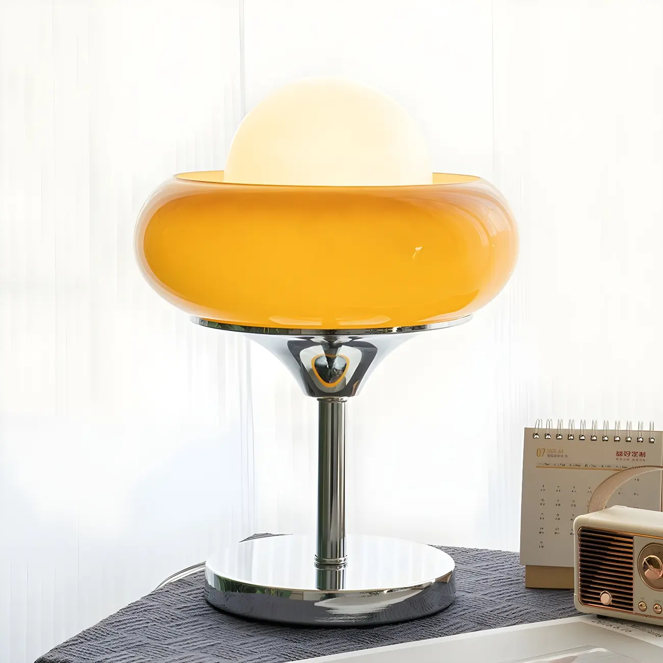 Simple Orange Globe Glass Table Lamp for Residential Image - 2 | homeyfad