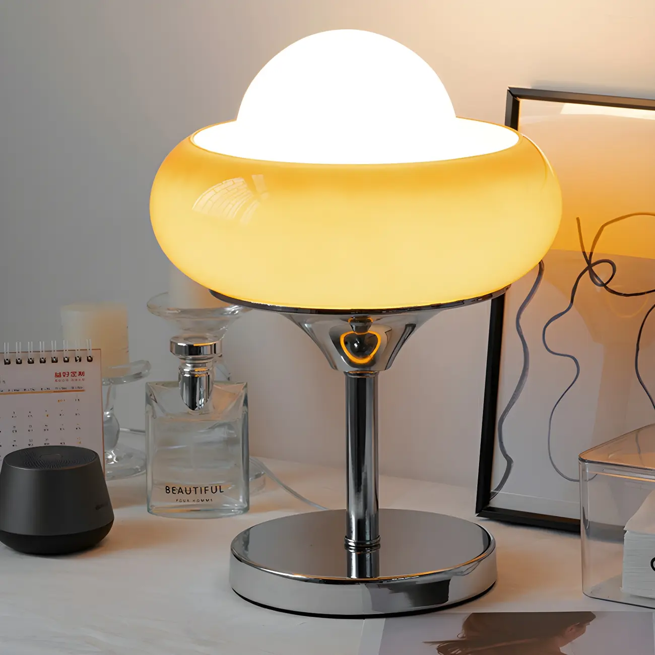 Simple Orange Globe Glass Table Lamp for Residential Image - 4 | homeyfad