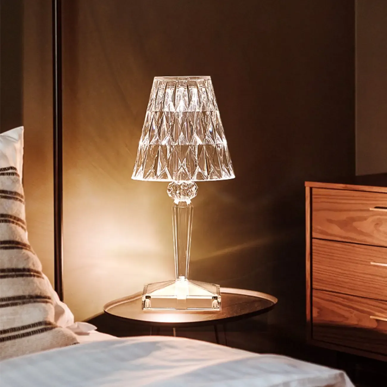 Glamorous Rechargeable Acrylic Table Lamp for Bedroom Image - 2