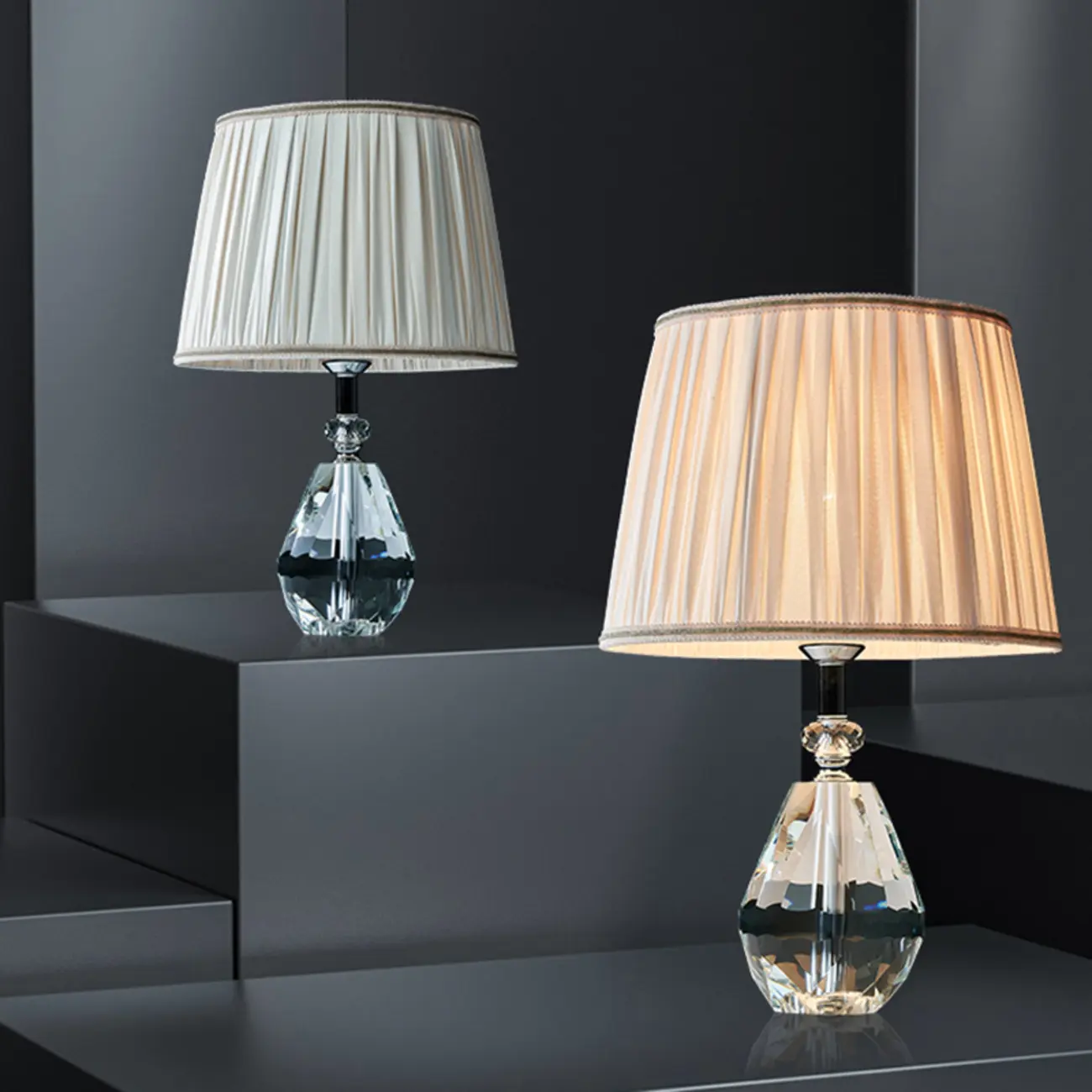 Glamorous Crystal Table Lamp with Geometric Shade for Home Image - 1 | homeyfad
