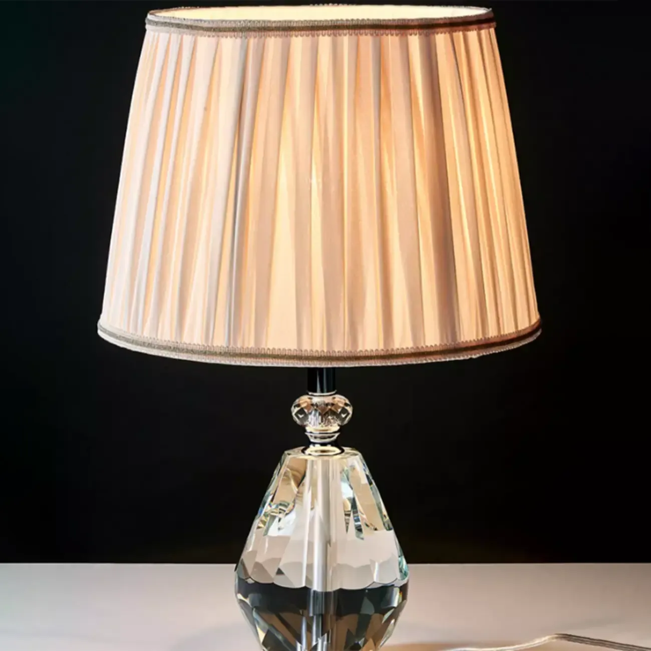 Glamorous Crystal Table Lamp with Geometric Shade for Home Image - 3