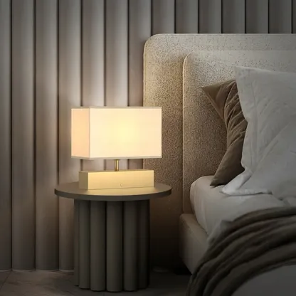 Modern Rectangle Gold Metal Table Lamp for Bedroom Image - 2