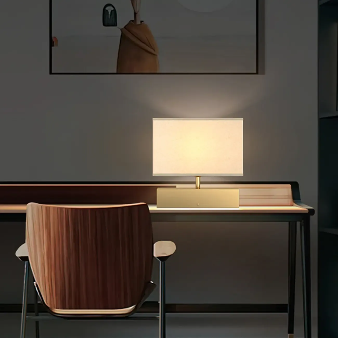 Modern Rectangle Gold Metal Table Lamp for Bedroom Image - 3