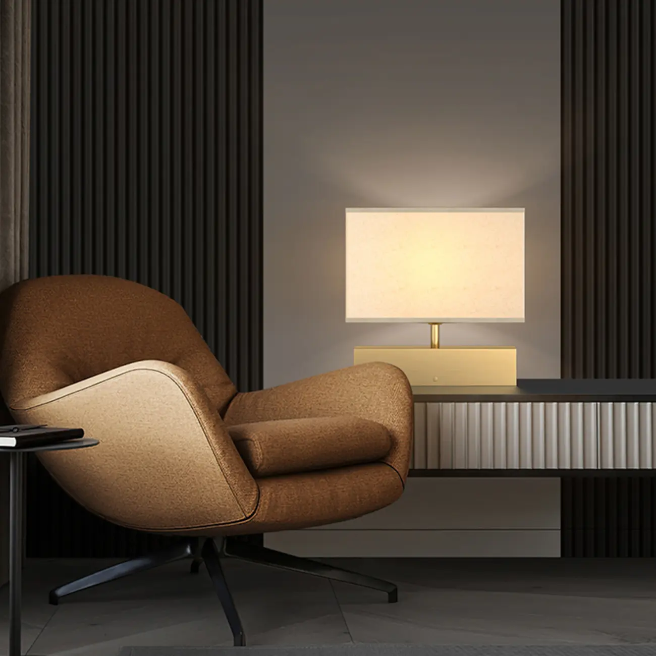 Modern Rectangle Gold Metal Table Lamp for Bedroom Image - 4 | homeyfad